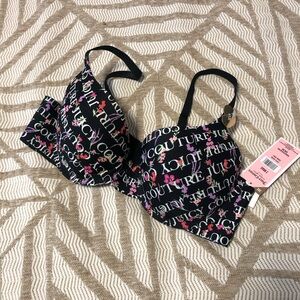 Juicy Couture Black Sexy Push Up Bra with Logo & Floral Design